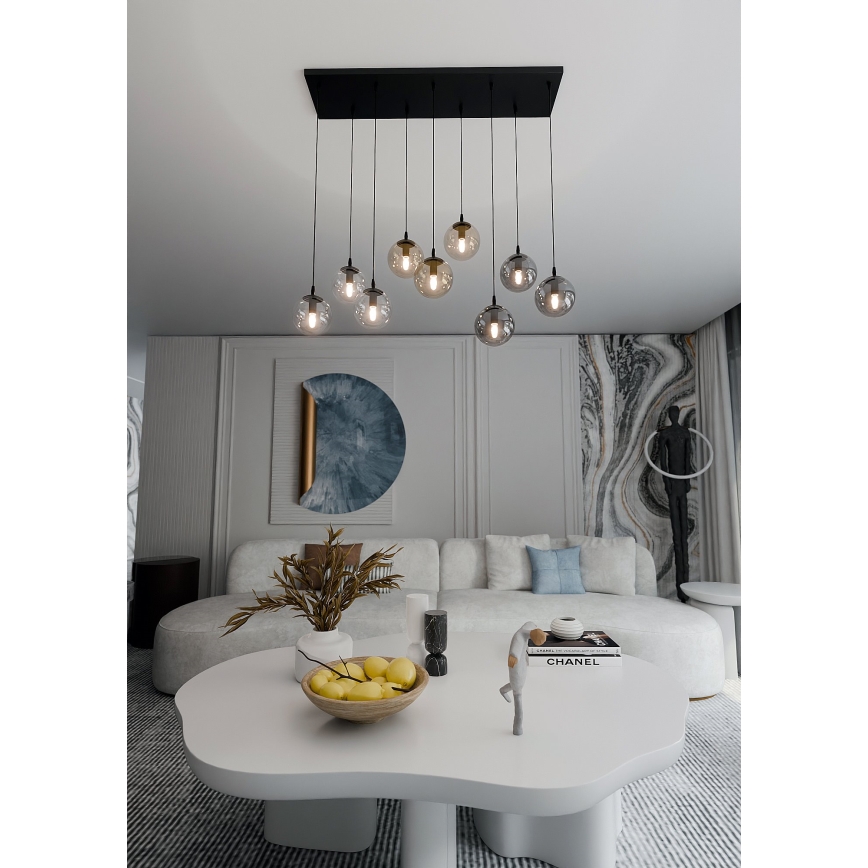 Подвесная люстра COSMO 9xE14/10W/230V черная/серая/бежевая/прозрачная