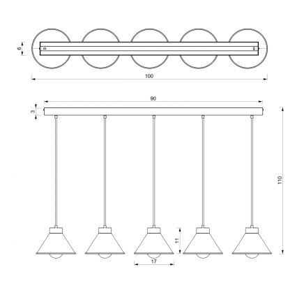 Подвесная люстра DEMET 5xE27/60W/230V черная/золотая