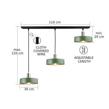 Подвесная люстра HAKI 3xE27/60W/230V зеленый/черный/блестящий хром