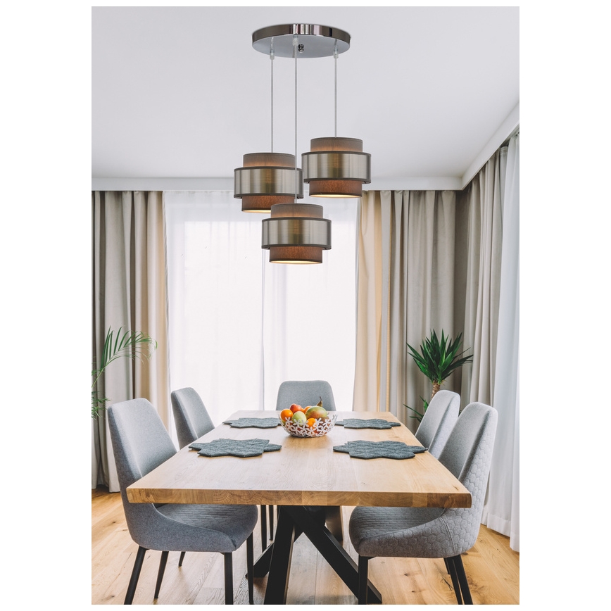 Подвесная люстра HARE 3xE27/60W/230V серый/матовый хром