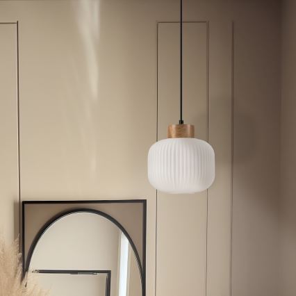 Подвесная люстра HARMONY 1xE27/15W/230V диаметр 20 см белый/дуб