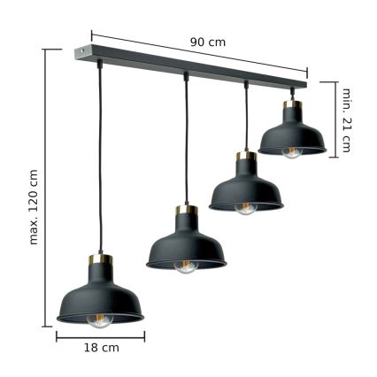 Подвесная люстра HEBE 4xE27/60W/230V черный