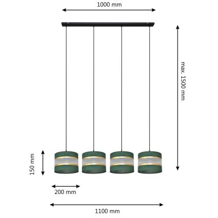 Подвесная люстра HELEN 4xE27/15W/230V зеленый/золотистый
