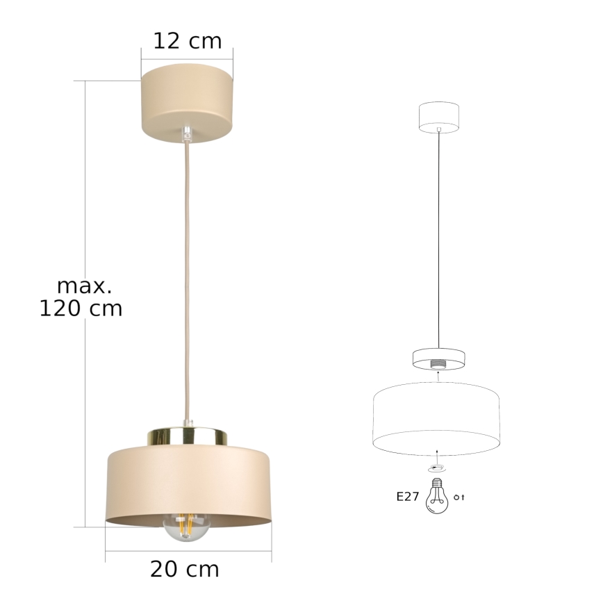 Подвесная люстра IGNIA на тросе, 1xE27/60W/230V, бежевый/золотой