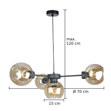 Подвесная люстра KALIOPE 4xE27/60W/230V черный/дымчатый бежевый