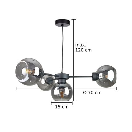 Подвесная люстра KALIOPE 4xE27/60W/230V черный/дымчатый черный