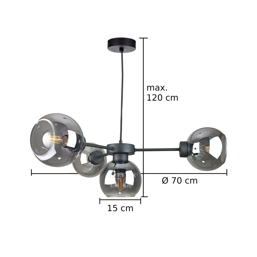 Подвесная люстра KALIOPE 4xE27/60W/230V черный/дымчатый черный