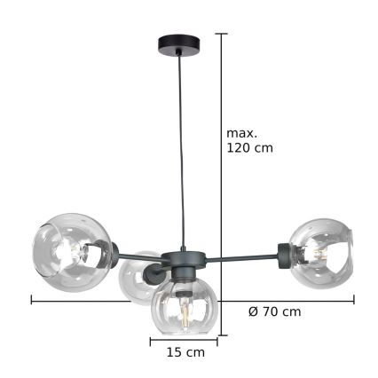 Подвесная люстра KALIOPE 4xE27/60W/230V черный/прозрачный