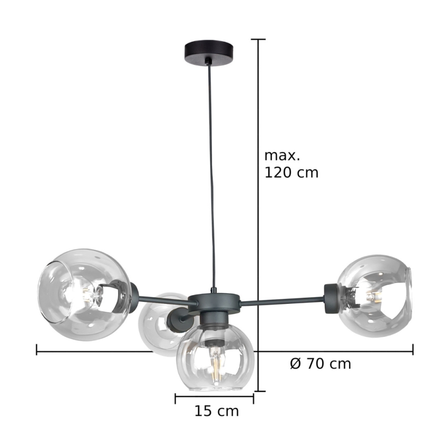 Подвесная люстра KALIOPE 4xE27/60W/230V черный/прозрачный