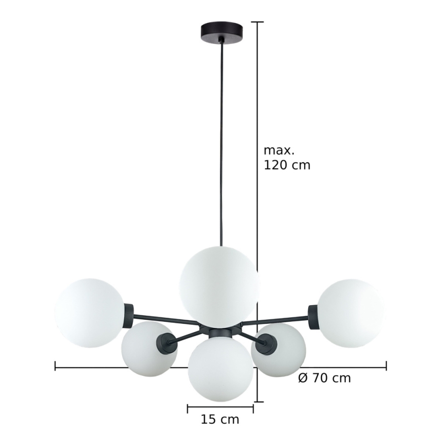 Подвесная люстра KALIOPE 6xE14/50W/230V черный/белый