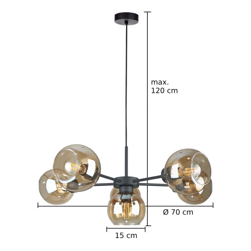 Подвесная люстра KALIOPE 6xE27/60W/230V черный/дымчатый бежевый