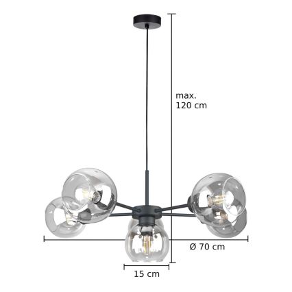 Подвесная люстра KALIOPE 6xE27/60W/230V черный/прозрачный