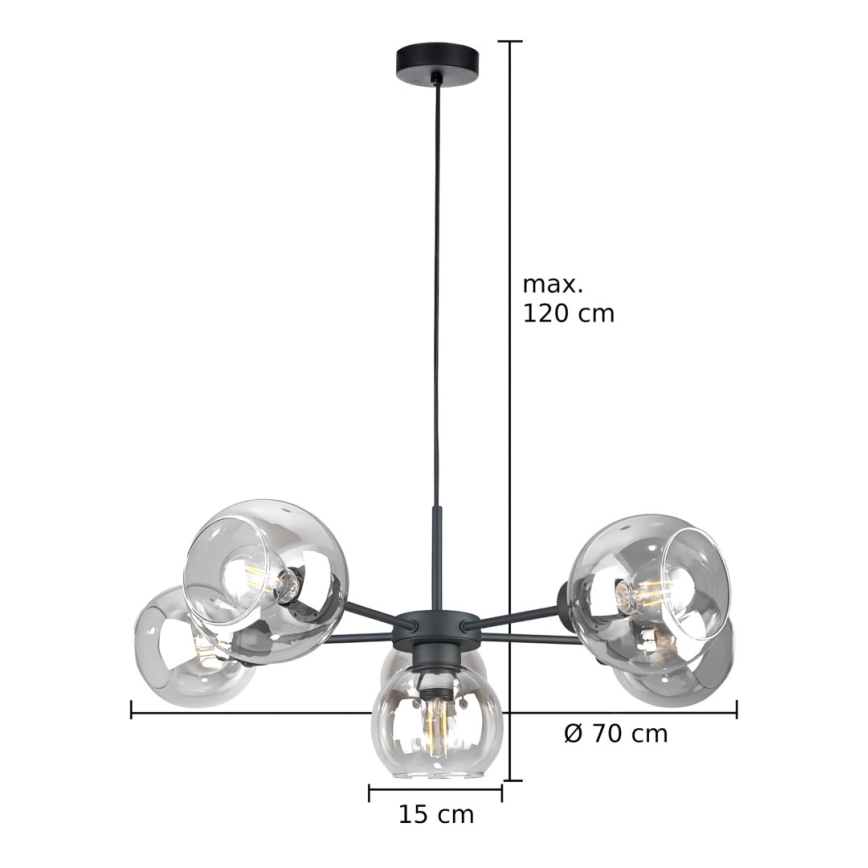 Подвесная люстра KALIOPE 6xE27/60W/230V черный/прозрачный