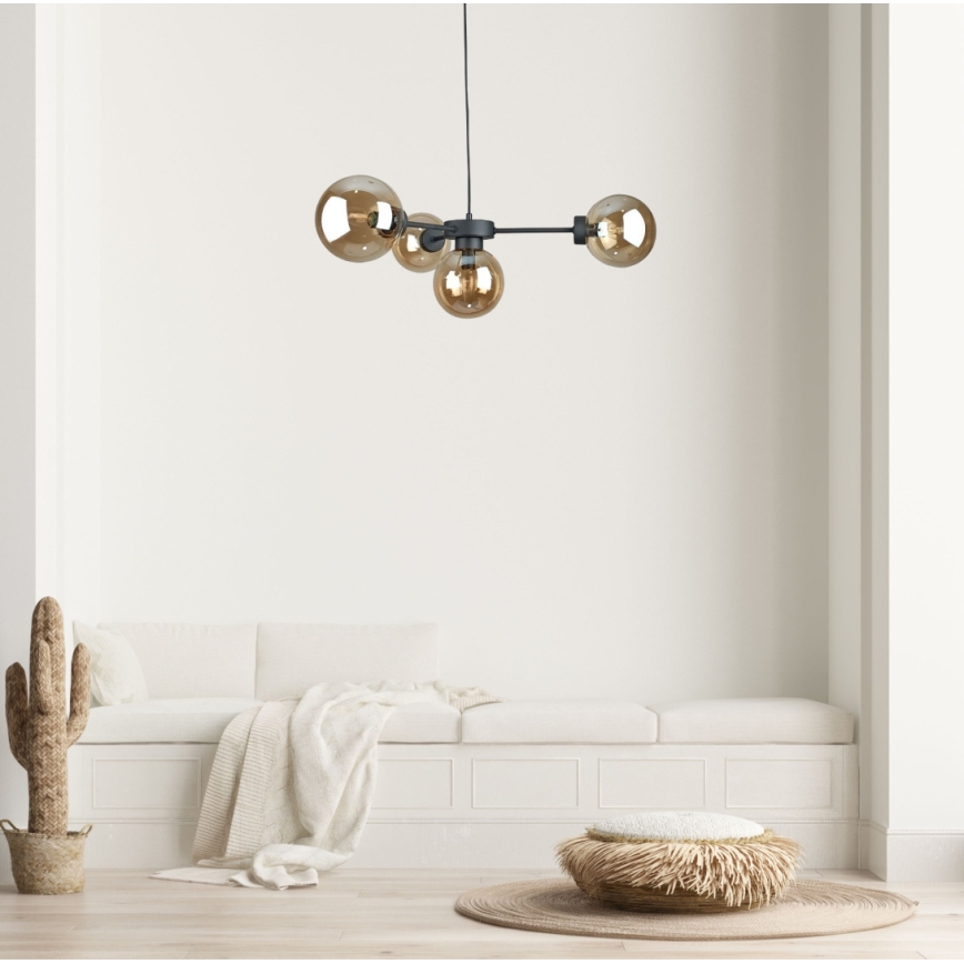 Подвесная люстра KALIOPE II 4xE14/50W/230V черный/дымчатый бежевый