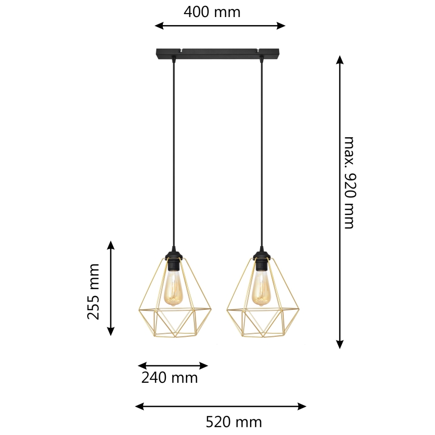 Подвесная люстра KARO 2xE27/15W/230V золотистый/черный