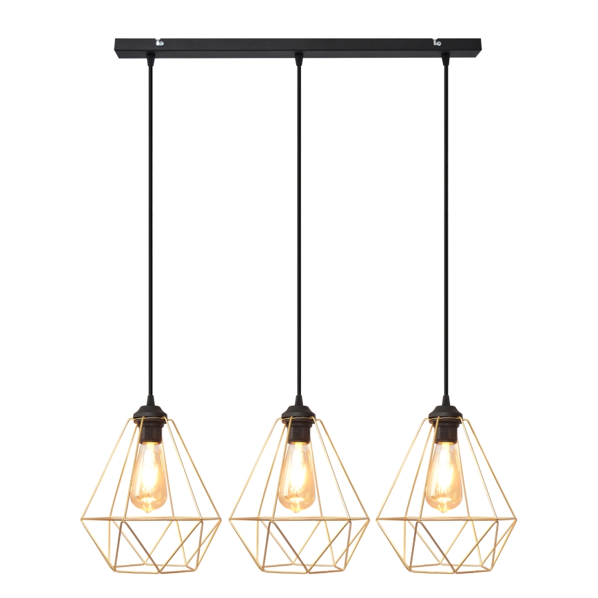 Подвесная люстра KARO 3xE27/15W/230V золотистый/черный