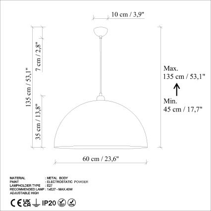 Подвесная люстра KURE 1xE27/40W/230V оранжевый