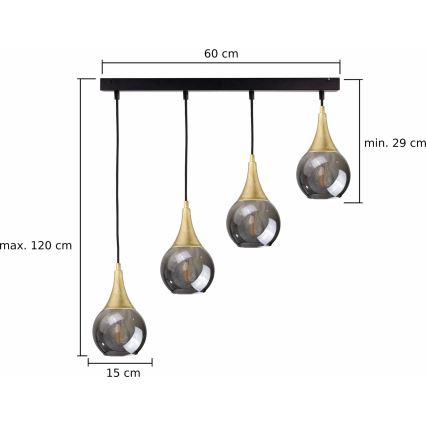 Подвесная люстра LACRIMA SMOKY 4xE27/60W/230V