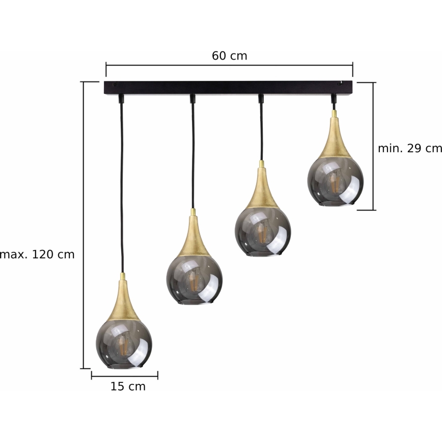 Подвесная люстра LACRIMA SMOKY 4xE27/60W/230V
