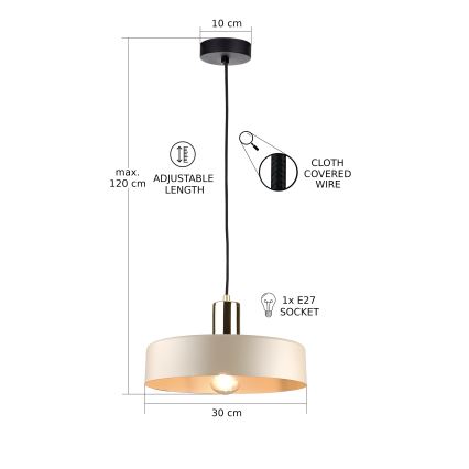 Подвесная люстра LATTE 1xE27/60W/230V бежевый/черный/блестящий хром