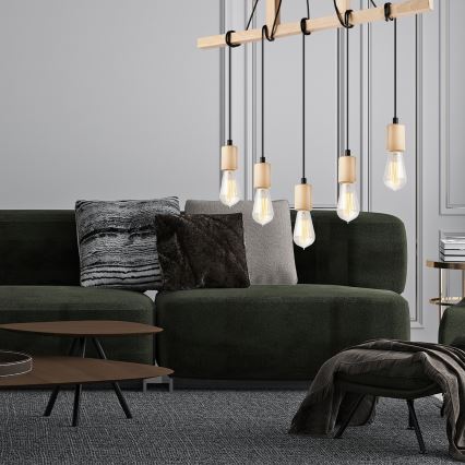 Подвесная люстра LEON 5xE27/60W/230V бук - сертифицировано FSC