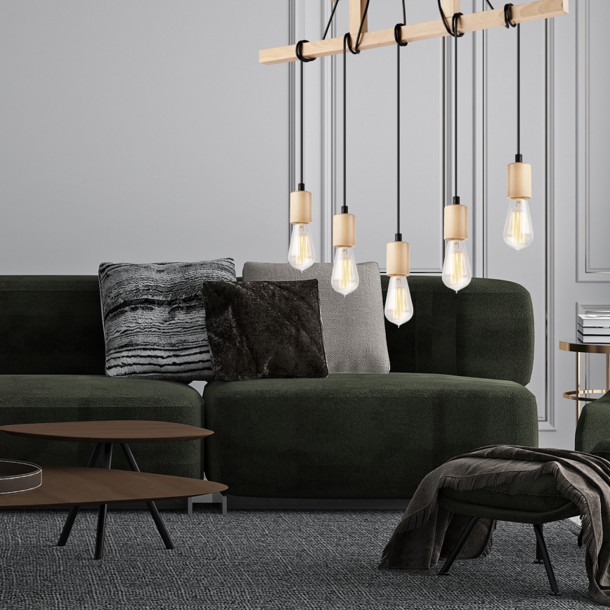 Подвесная люстра LEON 5xE27/60W/230V бук - сертифицировано FSC