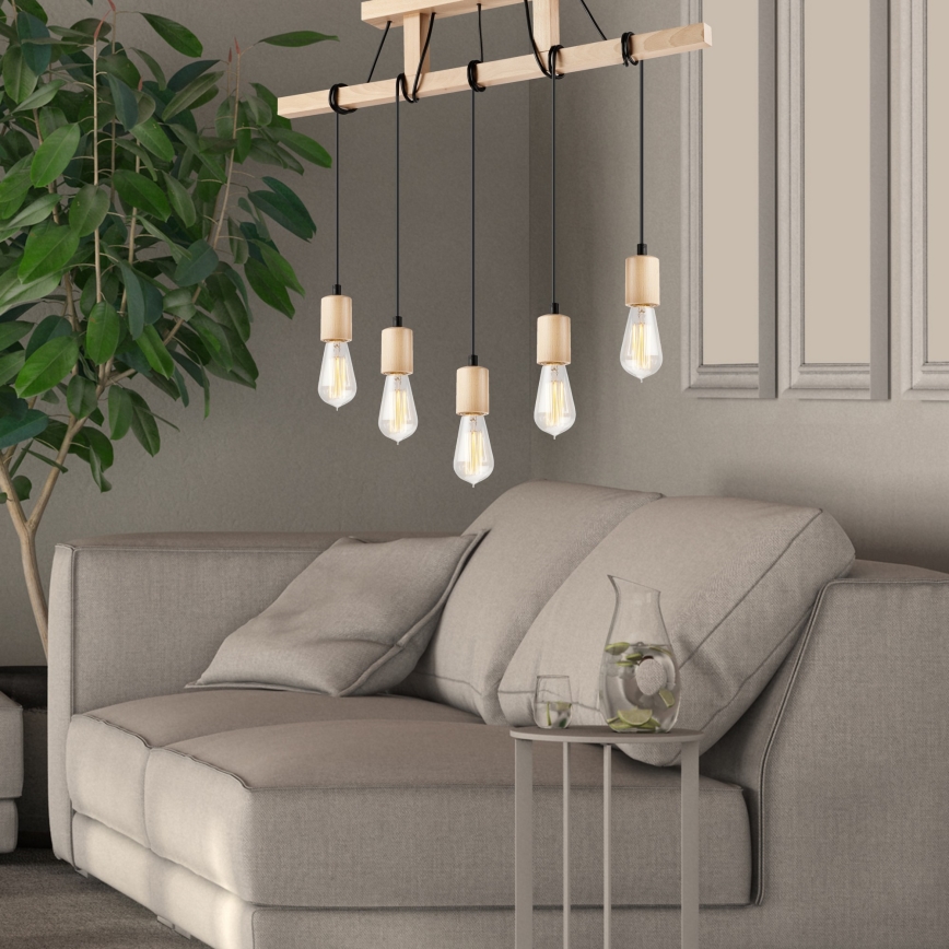 Подвесная люстра LEON 5xE27/60W/230V бук - сертифицировано FSC