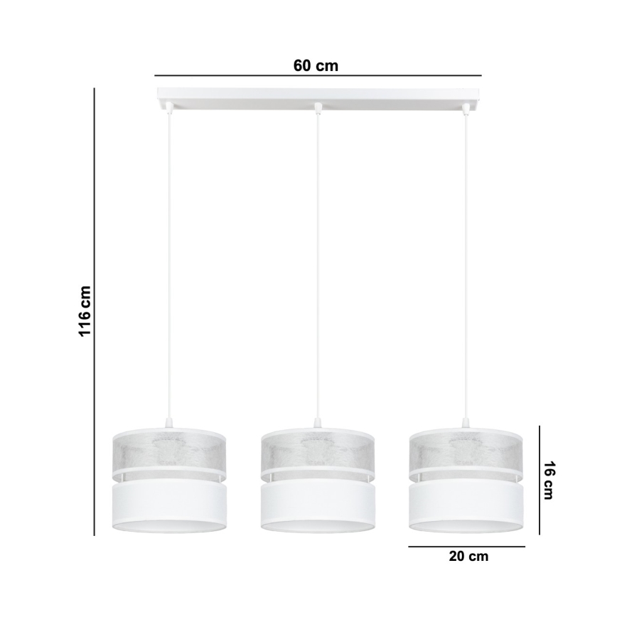 Подвесная люстра LIMA 3xE27/60W/230V серебристый/белый