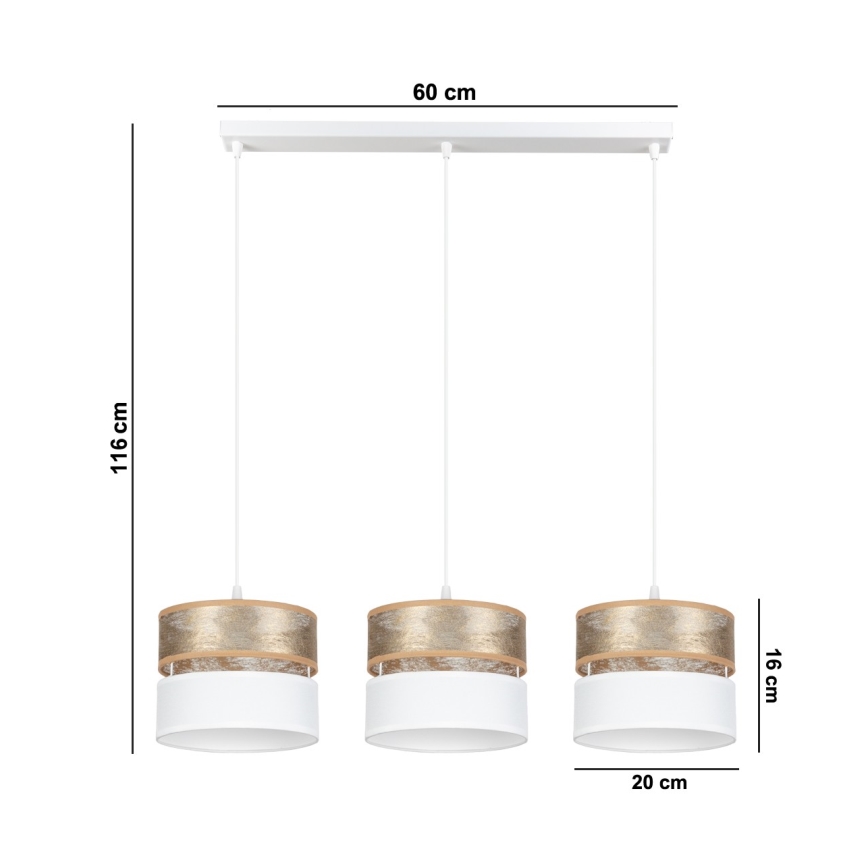Подвесная люстра LIMA 3xE27/60W/230V золотая/белая