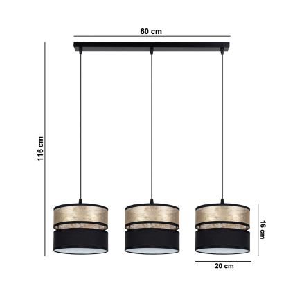 Подвесная люстра LIMA 3xE27/60W/230V золотая/черная