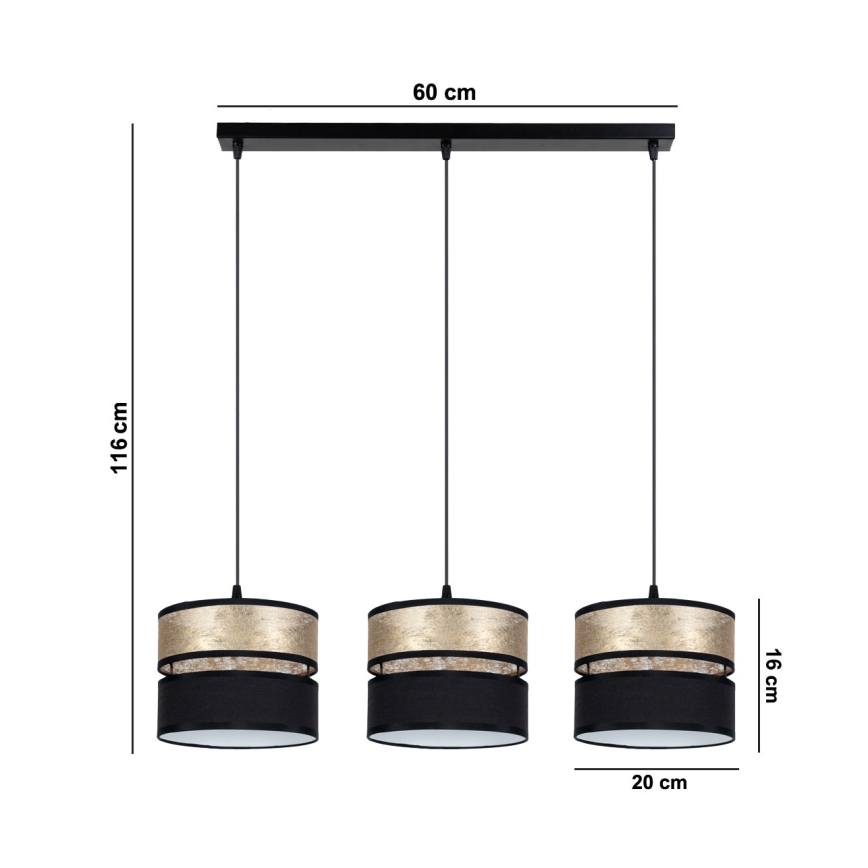 Подвесная люстра LIMA 3xE27/60W/230V золотая/черная