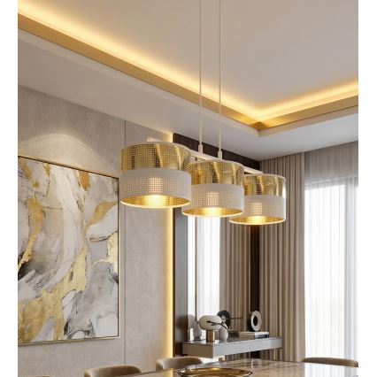 Подвесная люстра LUX на тросе 3xE27/15W/230V белая/золотая