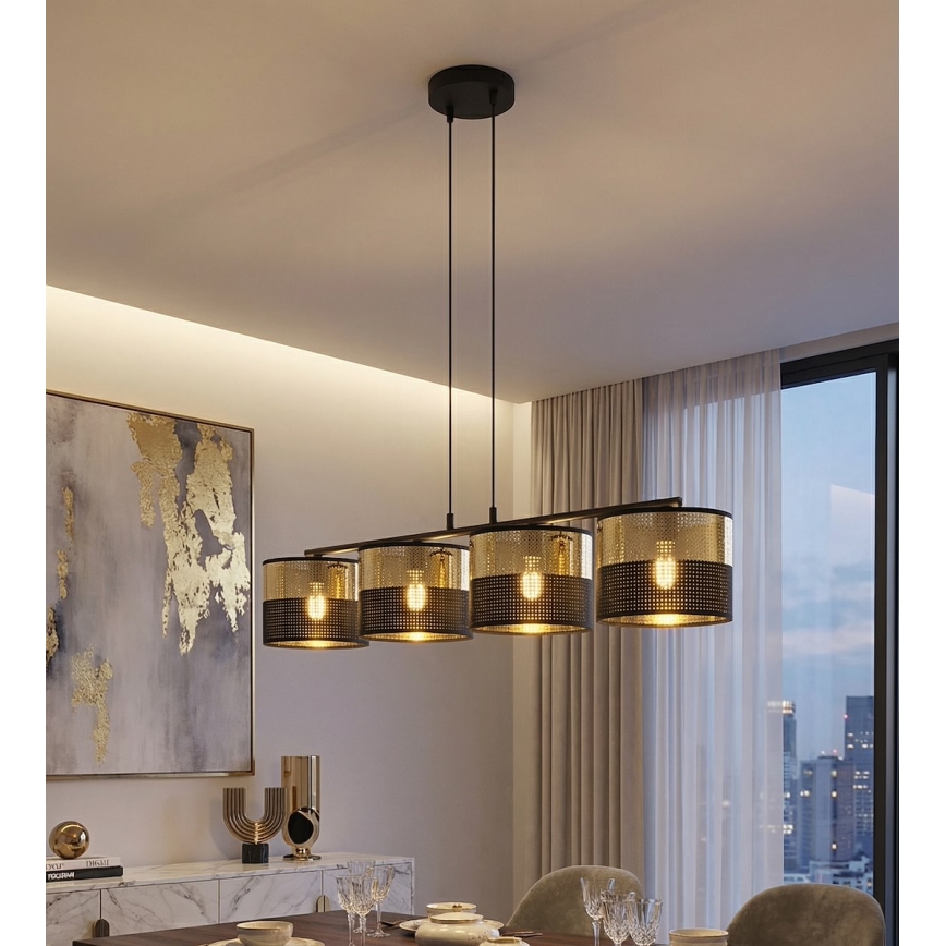 Подвесная люстра LUX на тросе 4xE27/15W/230V чёрный/золотой