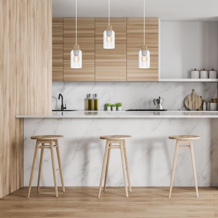 Подвесная люстра MADERA 3xE27/60W/230V белый/дерево