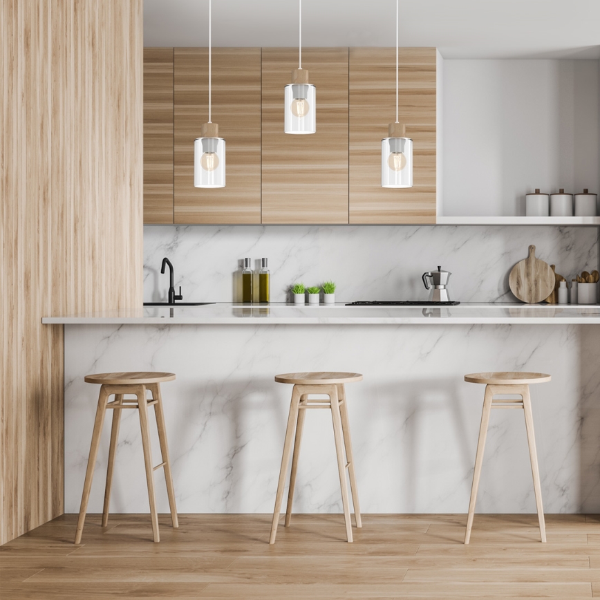 Подвесная люстра MADERA 3xE27/60W/230V белый/дерево