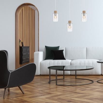 Подвесная люстра MADERA 3xE27/60W/230V белый/дерево