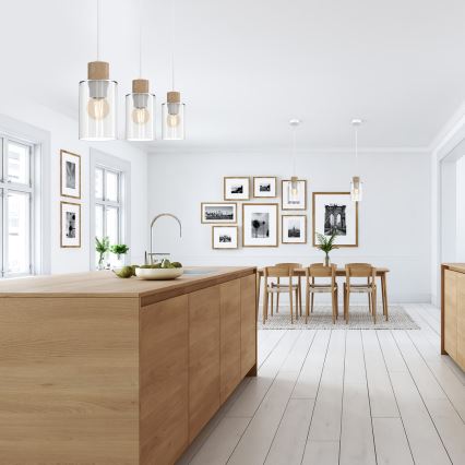 Подвесная люстра MADERA 3xE27/60W/230V белый/дерево