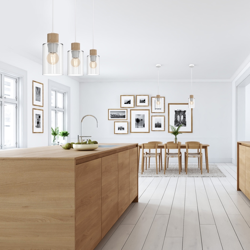 Подвесная люстра MADERA 3xE27/60W/230V белый/дерево