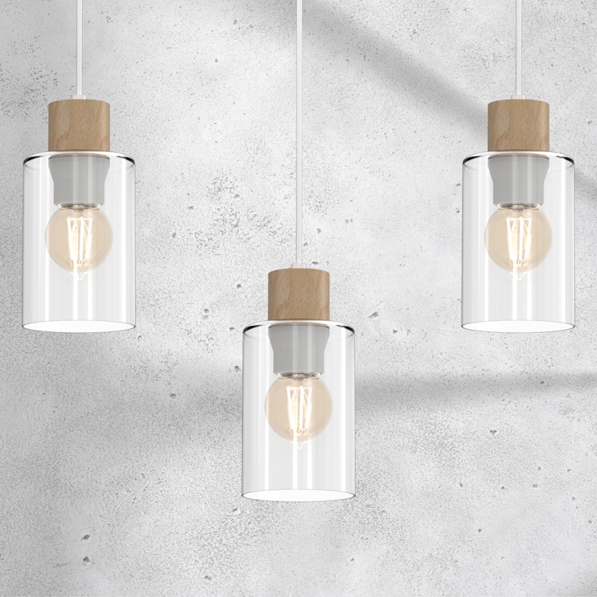 Подвесная люстра MADERA 3xE27/60W/230V белый/дерево