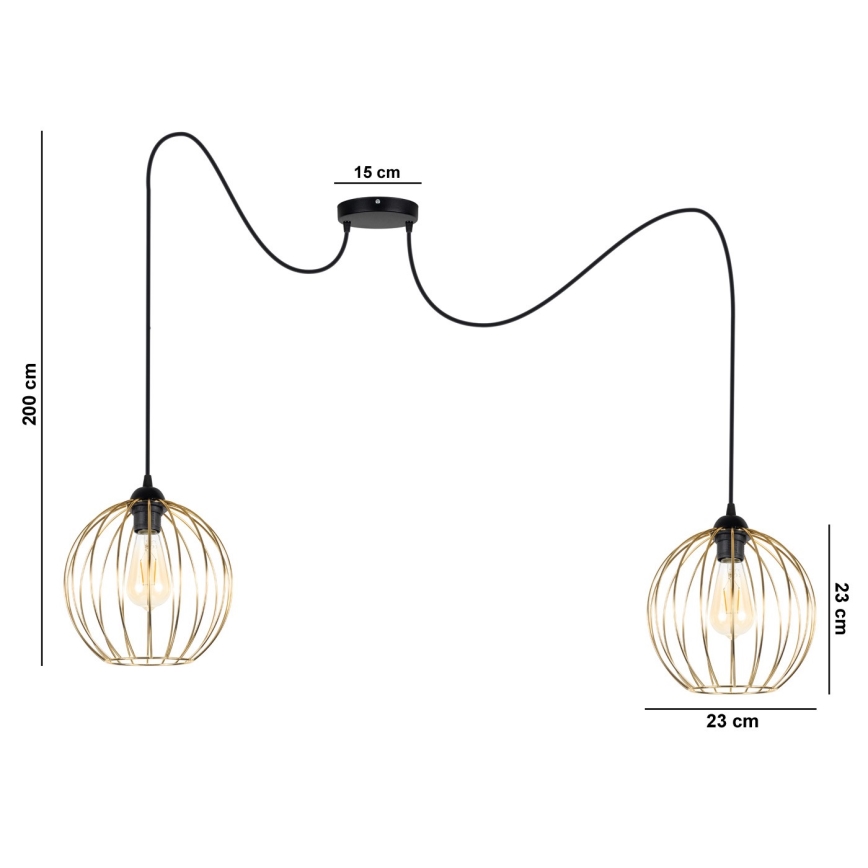 Подвесная люстра MATT 2xE27/60W/230V паук черный/золотистый
