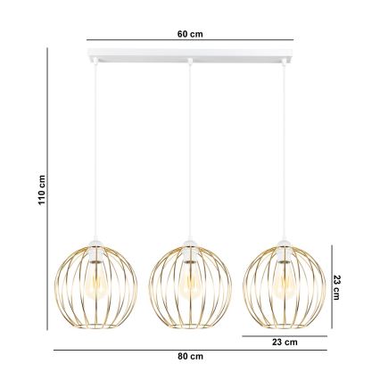 Подвесная люстра MATT 3xE27/60W/230V белая/золотая