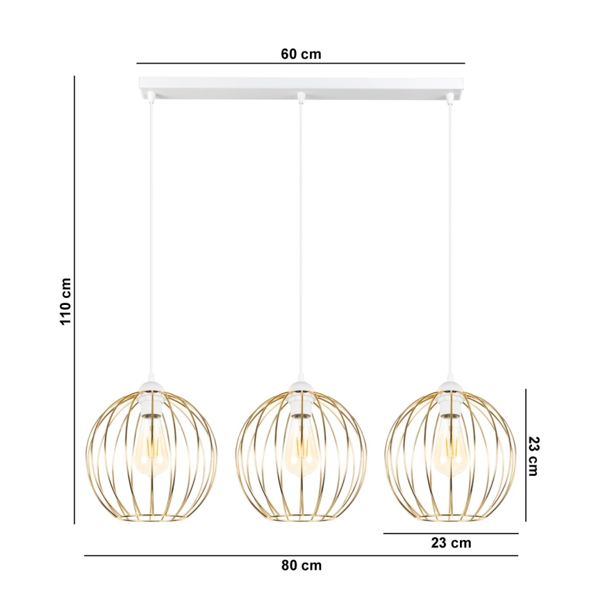 Подвесная люстра MATT 3xE27/60W/230V белая/золотая