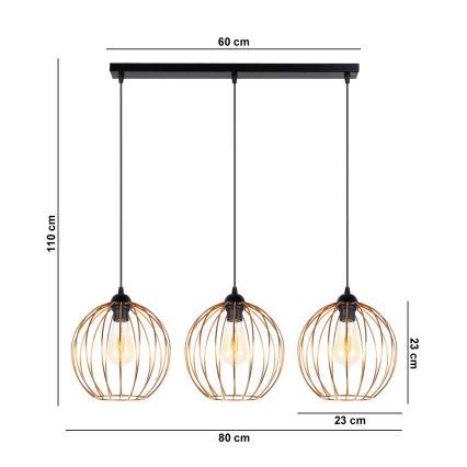 Подвесная люстра MATT 3xE27/60W/230V черная/медь