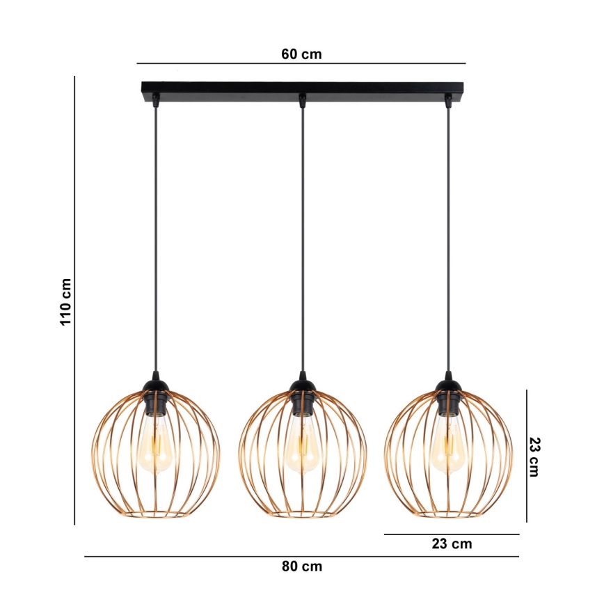 Подвесная люстра MATT 3xE27/60W/230V черная/медь