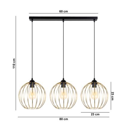 Подвесная люстра MATT 3xE27/60W/230V черная/золотая
