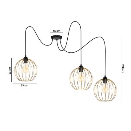 Подвесная люстра MATT 3xE27/60W/230V паук черный/золотистый