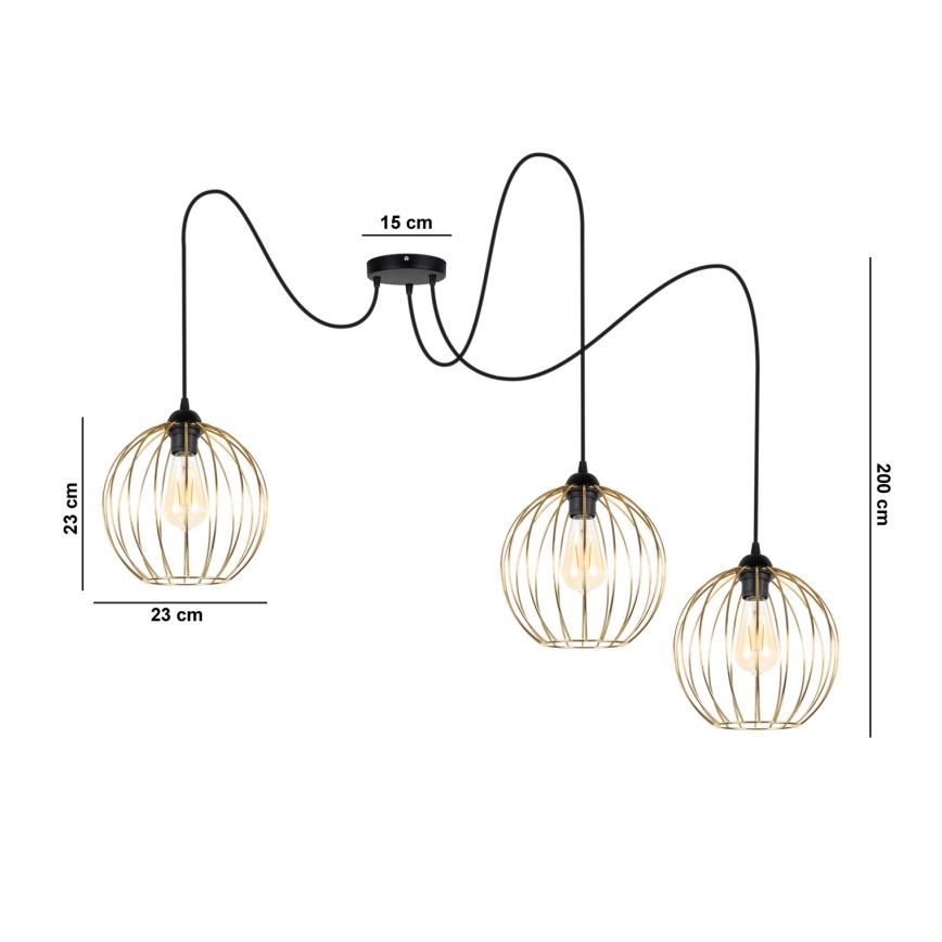 Подвесная люстра MATT 3xE27/60W/230V паук черный/золотистый