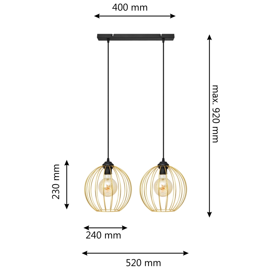 Подвесная люстра MERCURE 2xE27/15W/230V золотистый/черный