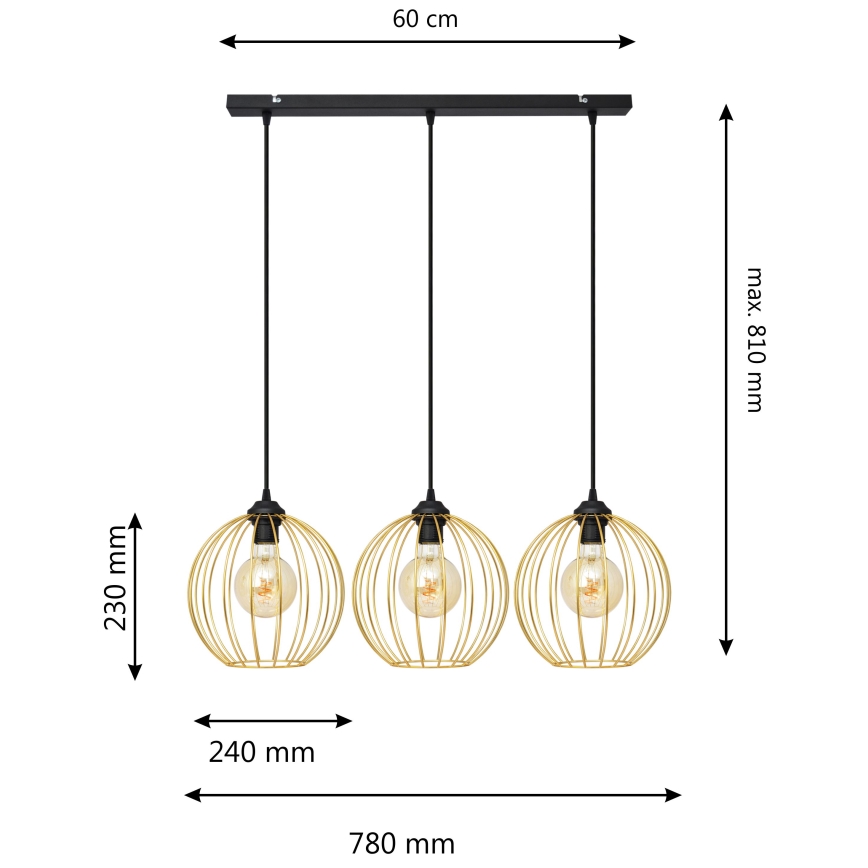 Подвесная люстра MERCURE 3xE27/15W/230V золотистый/черный