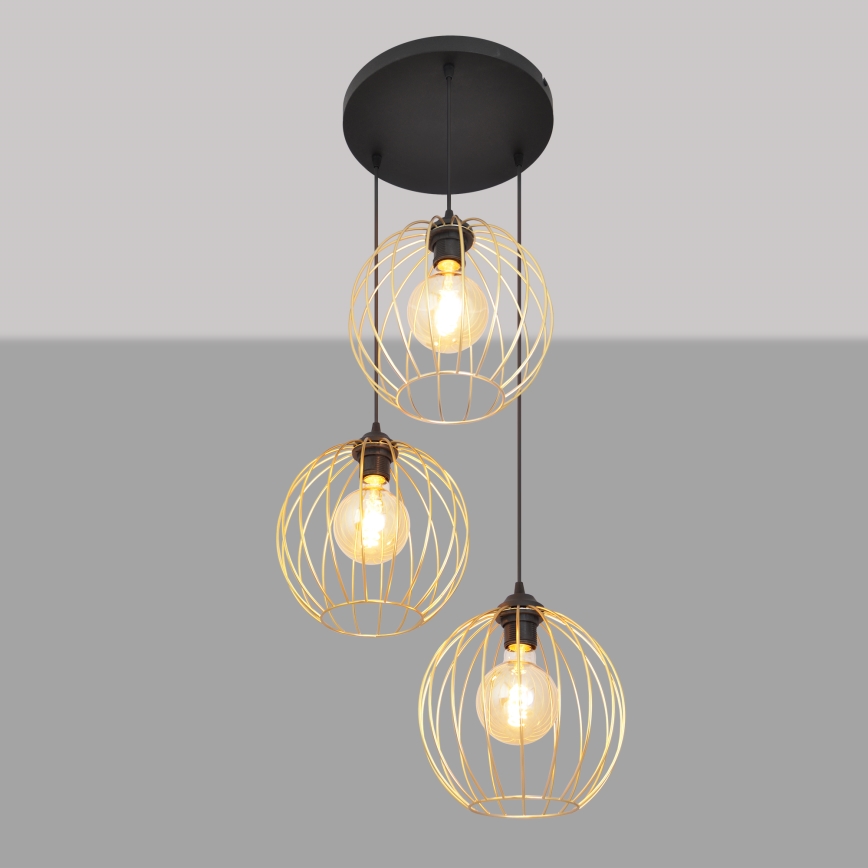 Подвесная люстра MERCURE 3xE27/15W/230V золотистый/черный